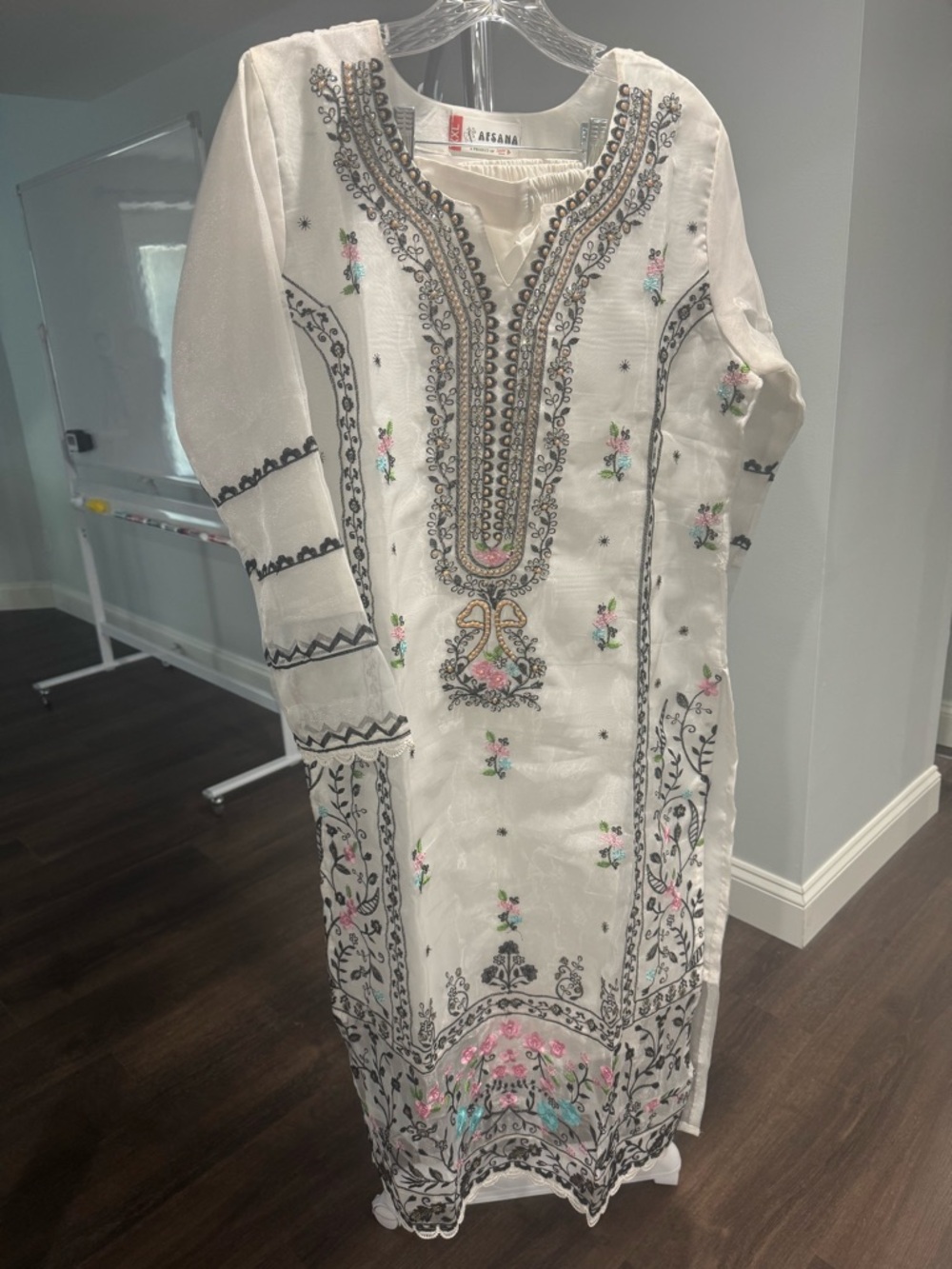 White Organza Embroidered  Set